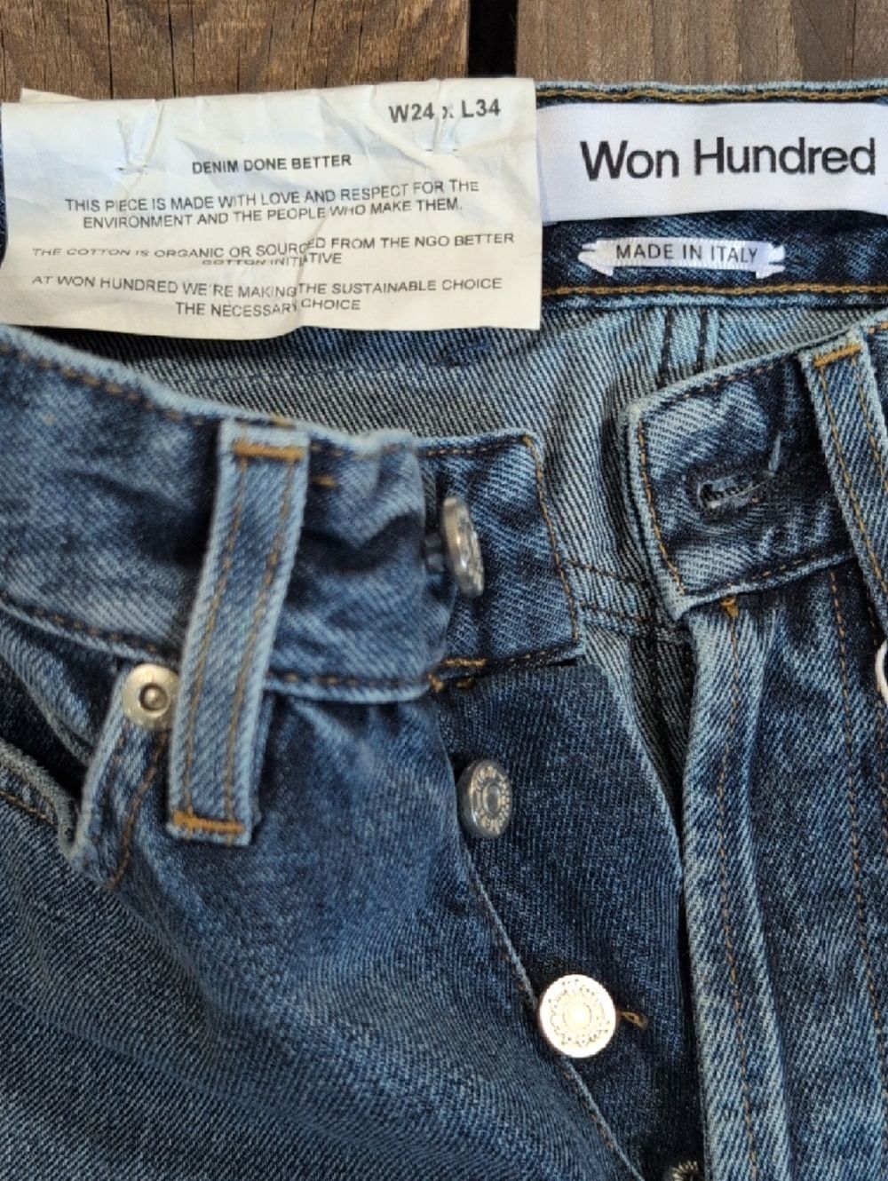 NWT Won Hundred Billy Button Fly Blue Jeans 24x31